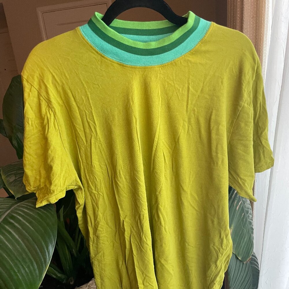 Big Bud Press "Gross Green" Tee with Striped Retro Collar - L